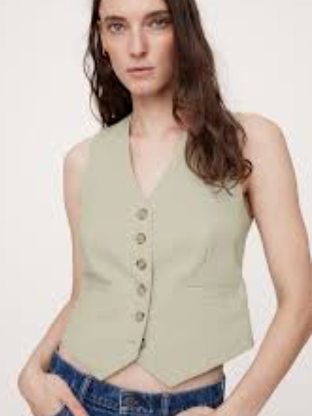 BANANA REPUBLIC Women's Vest Linen Blend Beige Tan